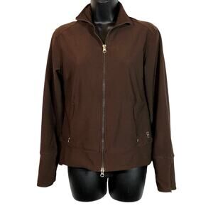 Lucy Full Zip Brown Jacket, Small, Pockets Zipper Wrist Yoga Activewear Mocha